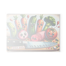 Load image into Gallery viewer, Glass Cutting Board — Cute "Crime Scene" Veggie Kitchen Cutting Board
