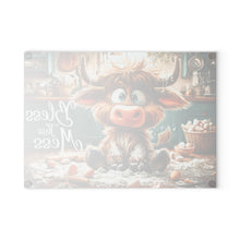 Load image into Gallery viewer, Glass Cutting Board — Cute Highland Cow Kitchen Decor “Bless This Mess”