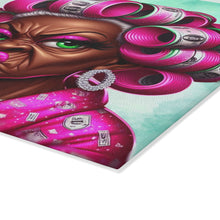 Load image into Gallery viewer, Kitchen Cheat Sheet Glass Cutting Board — Funny Grandma with Rollers Measurement Conversion