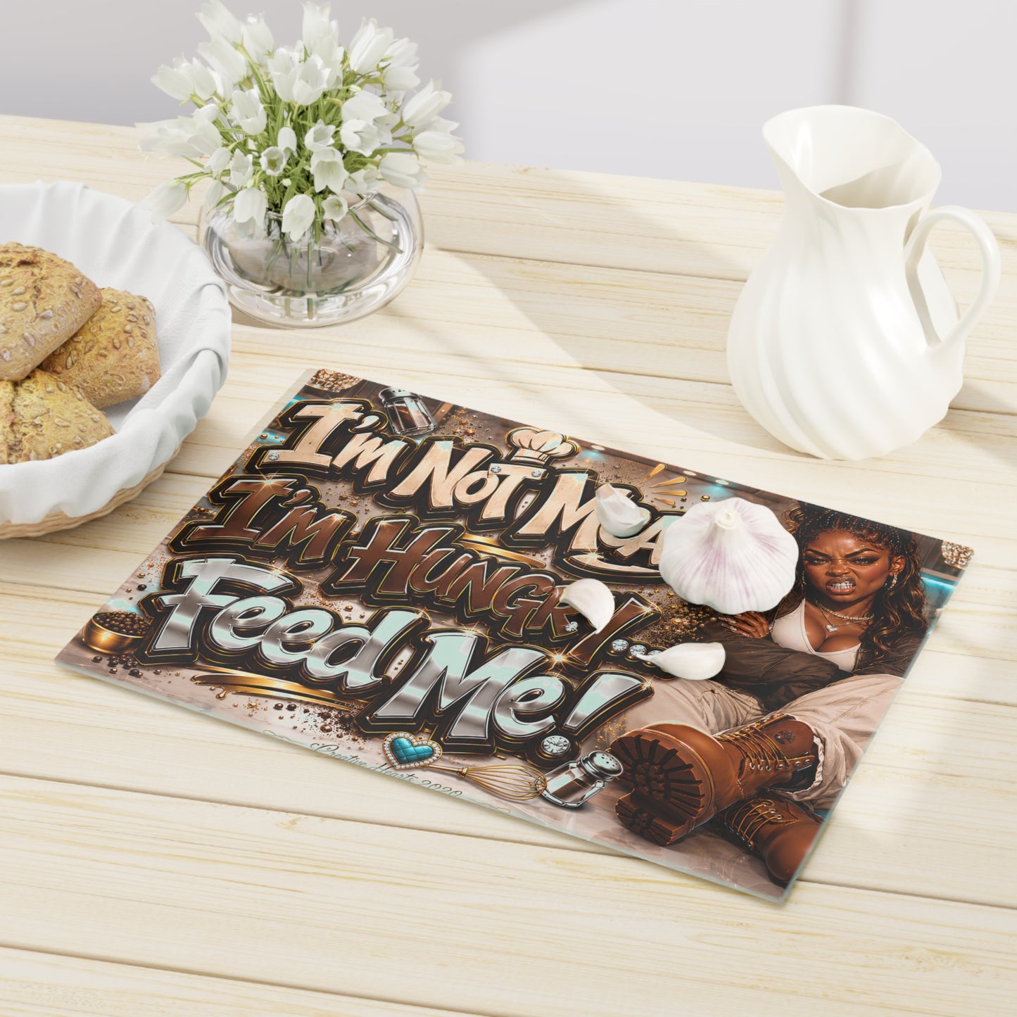 I'm Not Mean I'm Hungry Cutting Board — Funny Chef Kitchen Gift