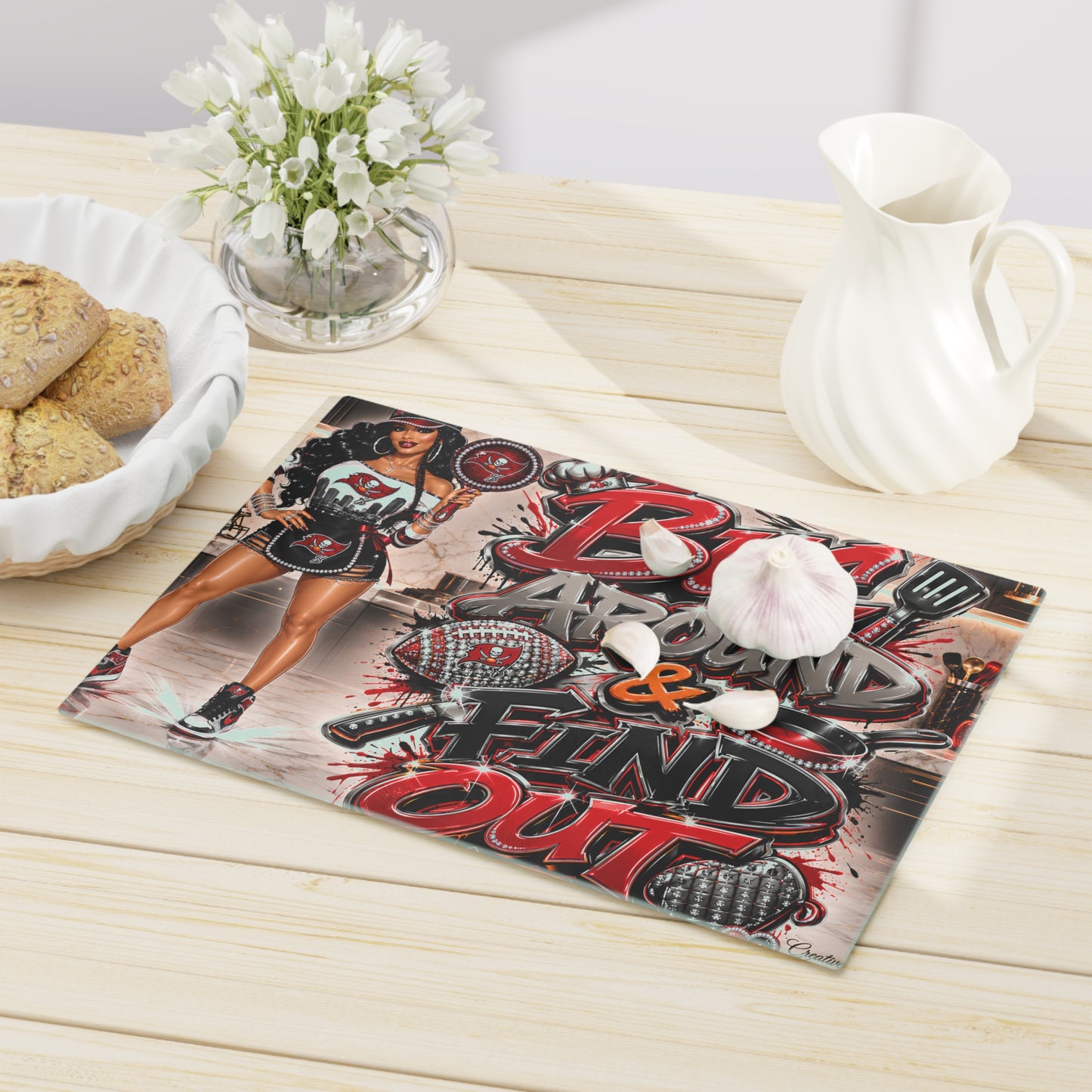 Buc Around & Find Out Cutting Board – Bold Chef Pinup Kitchen Plaque