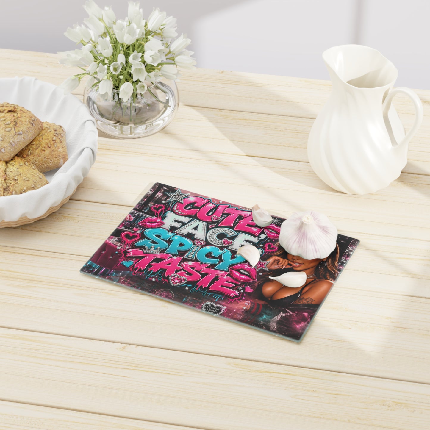 Cute Face Spicy Taste Glass Cutting Board – Bold Glam Kitchen Decor