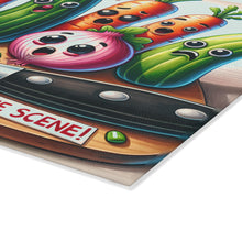 Load image into Gallery viewer, Glass Cutting Board — Cute "Crime Scene" Veggie Kitchen Cutting Board