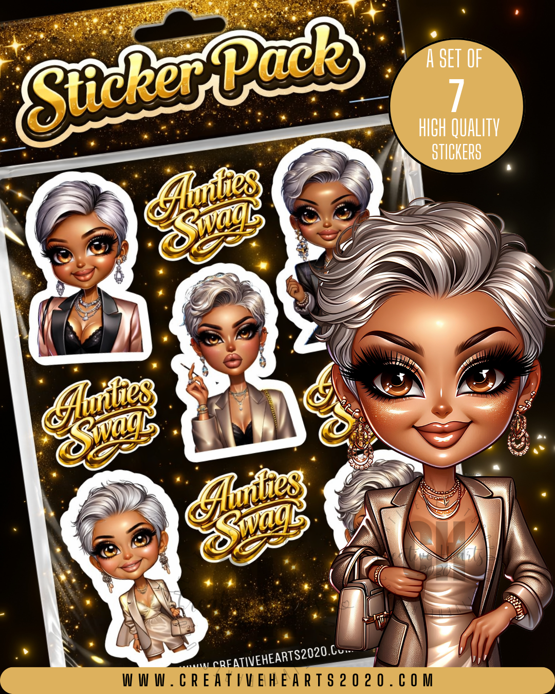 Premium Aunties Swag Stickers | Cute Boss Lady Sticker Pack 7 pack