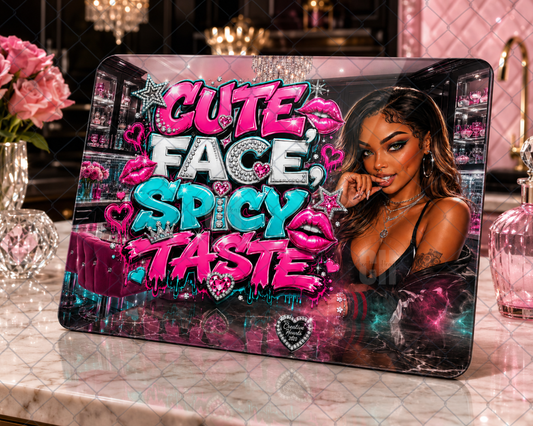 Cute Face Spicy Taste Glass Cutting Board – Glamorous Pop Art Kitchen Decor