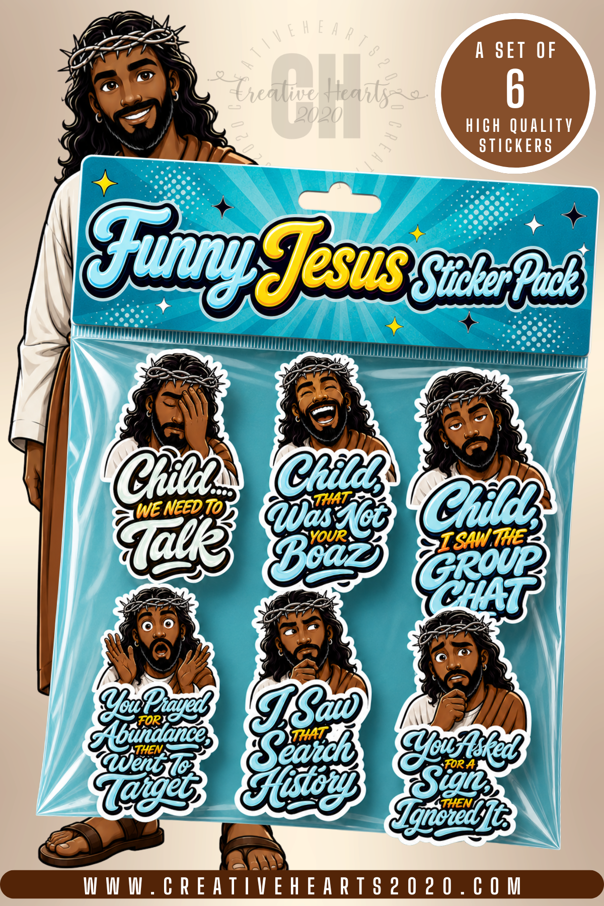 Funny Jesus Sticker Pack | Set of 6 Humorous Faith-Based Stickers
