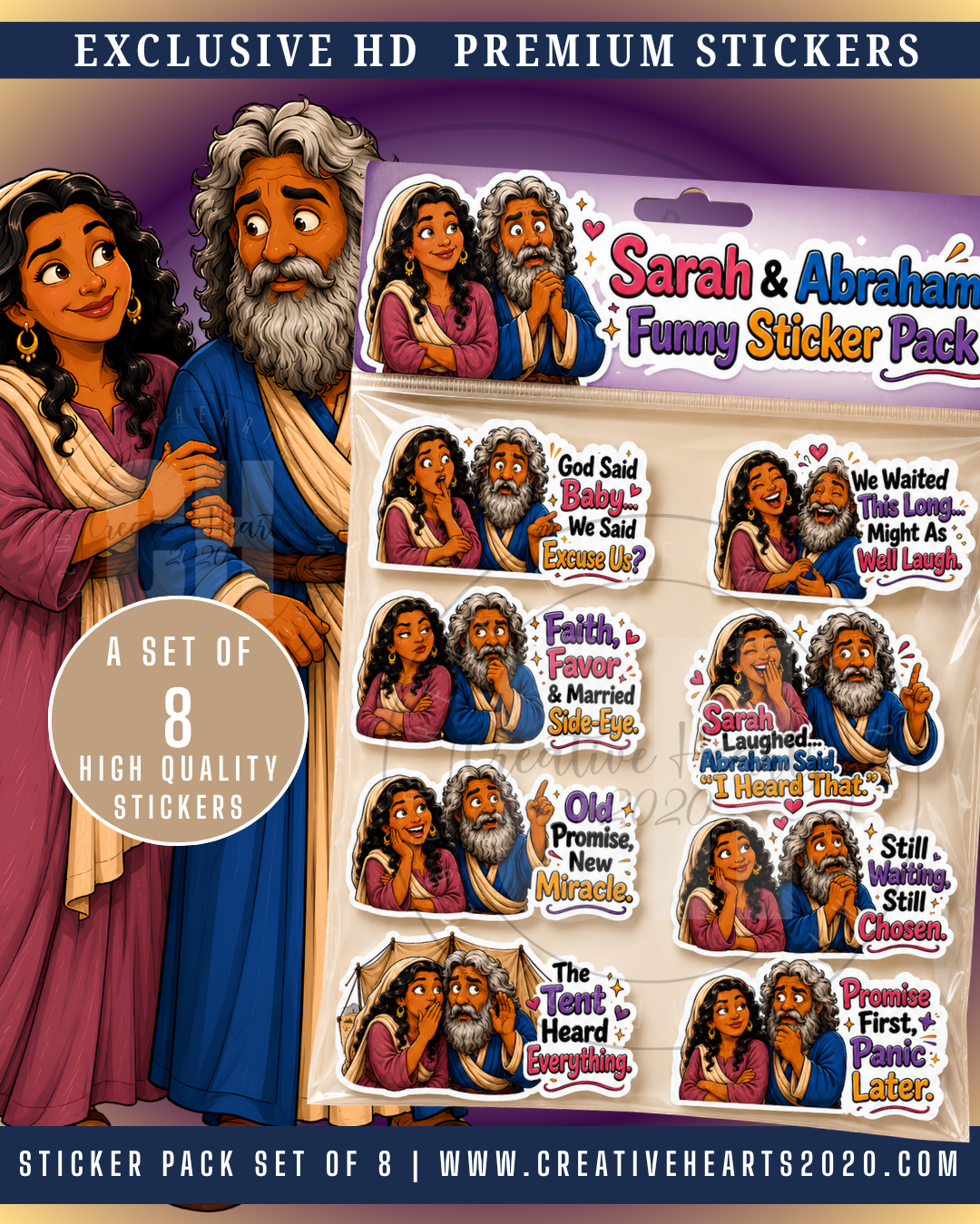 Funny Sarah & Abraham 8-Sticker Pack Download ✝️