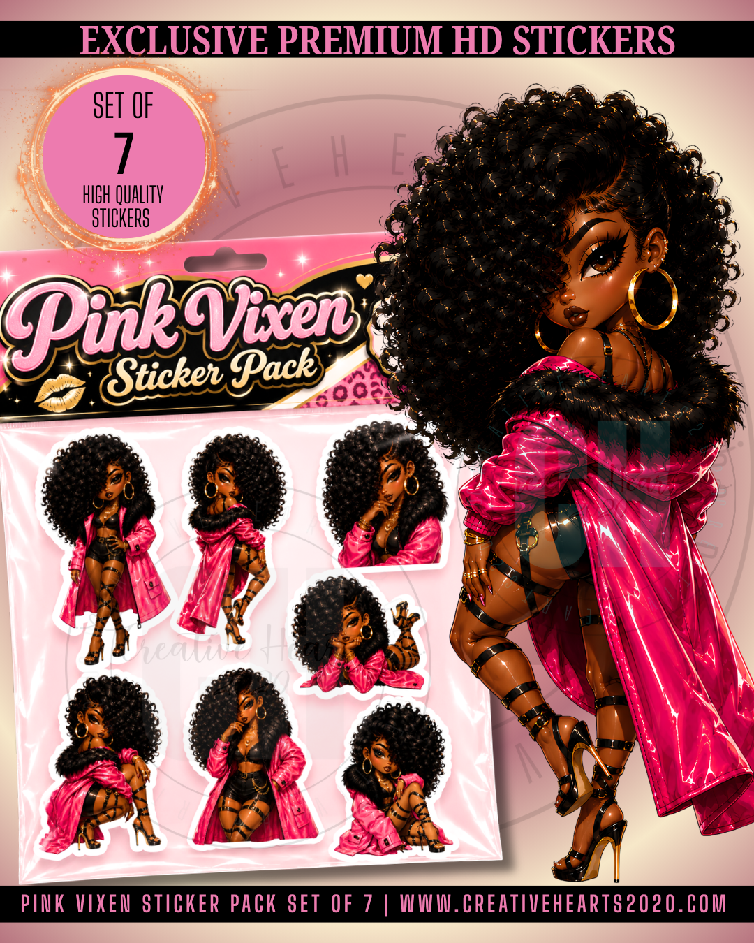 💖 Pink Vixen Sticker Pack | Set of 7 Premium HD Stickers 💖