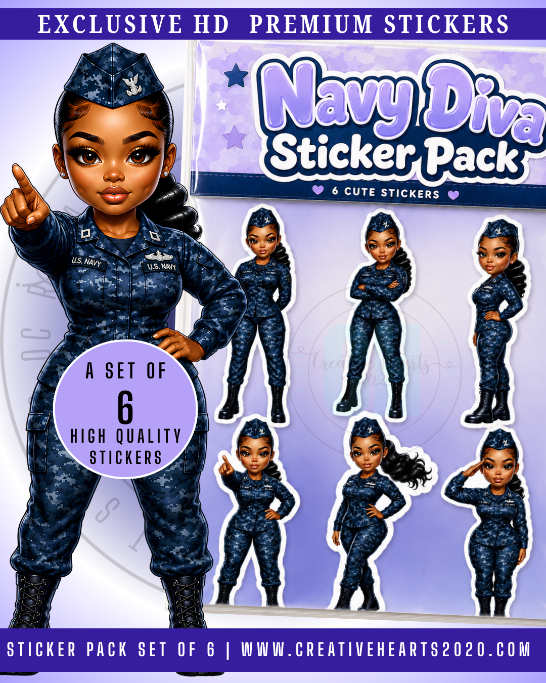 Navy Diva Sticker Pack | Military Inspired Chibi Stickers