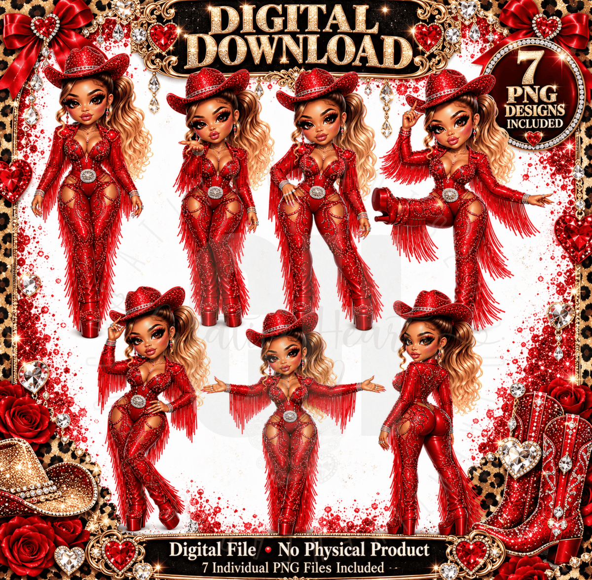 Red Hot Fancy Cowgirl Digital Collection | 7 Cowgirl PNG Files