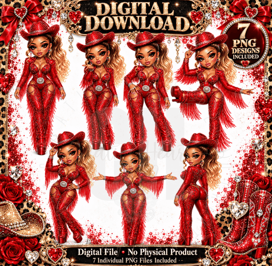 Red Hot Fancy Cowgirl Digital Collection | 7 Cowgirl PNG Files