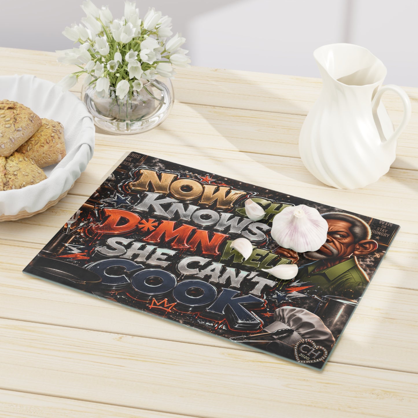 Cutting Board — Funny "Now She Knows D*mn Well She Can't Cook" Decorative Kitchen Board