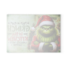 Load image into Gallery viewer, Grinch in the Kitchen Glass Cutting Board — Funny Christmas Holiday Kitchen Decor
