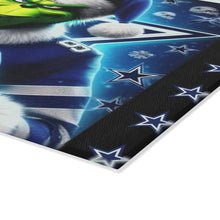 Load image into Gallery viewer, Dallas Grinch Football Glass Cutting Board — Festive NFL Fan Kitchen Decor
