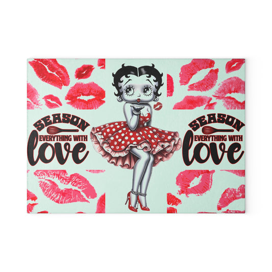 Glass Cutting Board — Betty Boop 'Season Everything With Love' Kiss-Print Kitchen Board