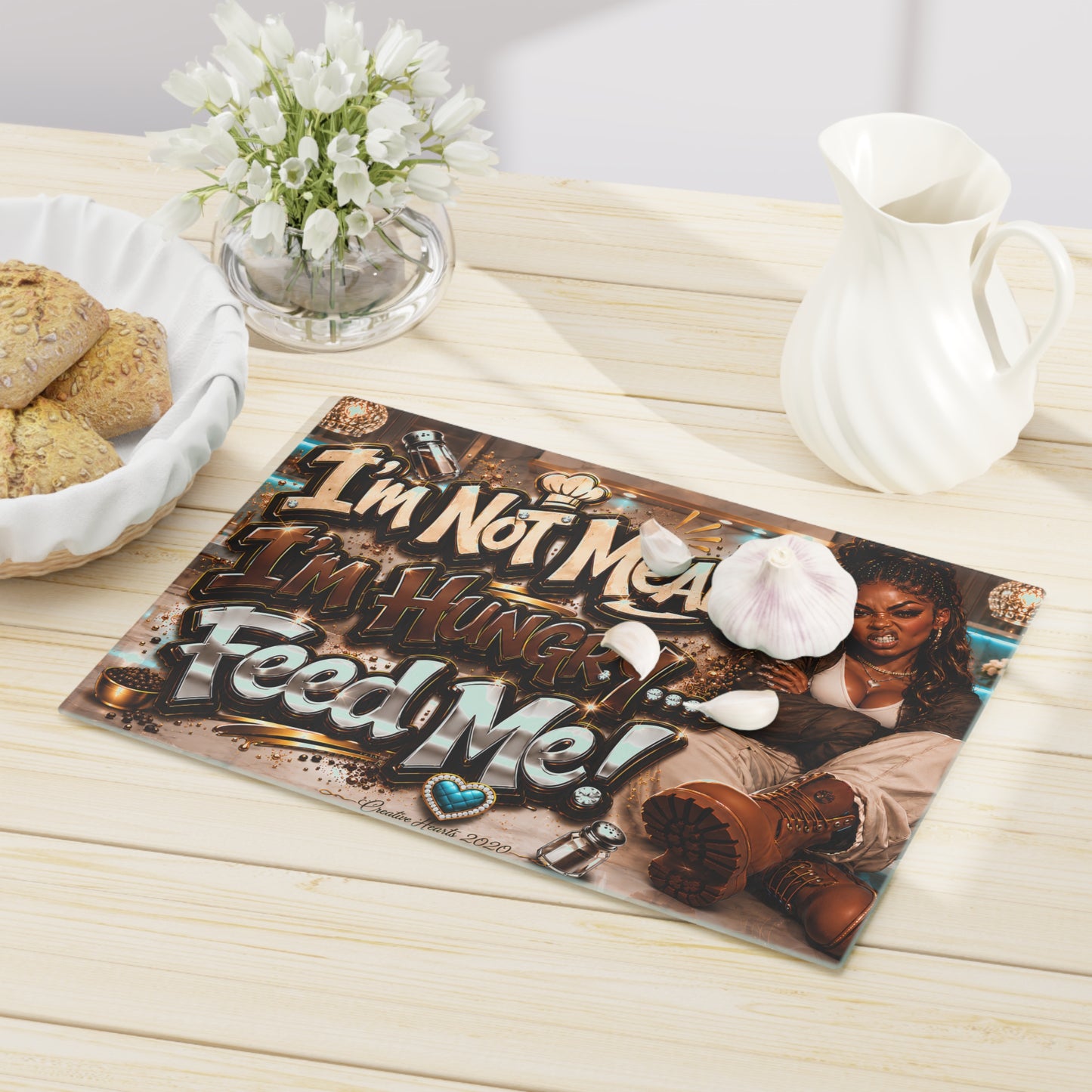 Cutting Board - “I’m Not Mean I’m Hungry… Feed Me!” Decorative Kitchen Serving Board