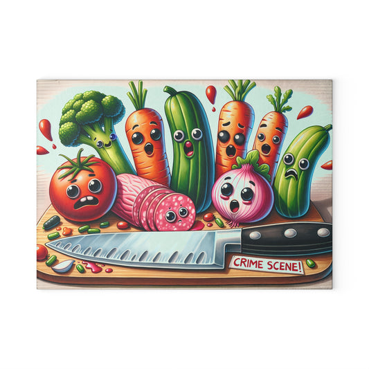 Glass Cutting Board — Cute "Crime Scene" Veggie Kitchen Cutting Board