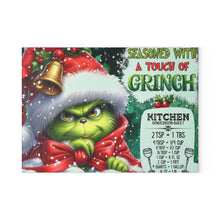 Load image into Gallery viewer, Grinch Holiday Glass Cutting Board — "Seasoned With A Touch of Grinch" Kitchen Decor
