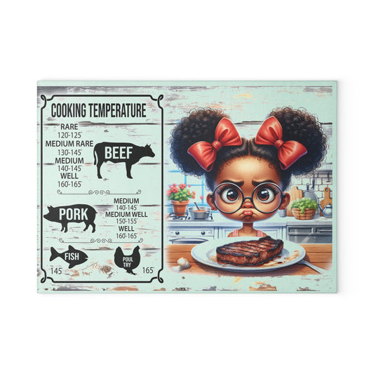 Glass Cutting Board with Cooking Chart & Cute Girl