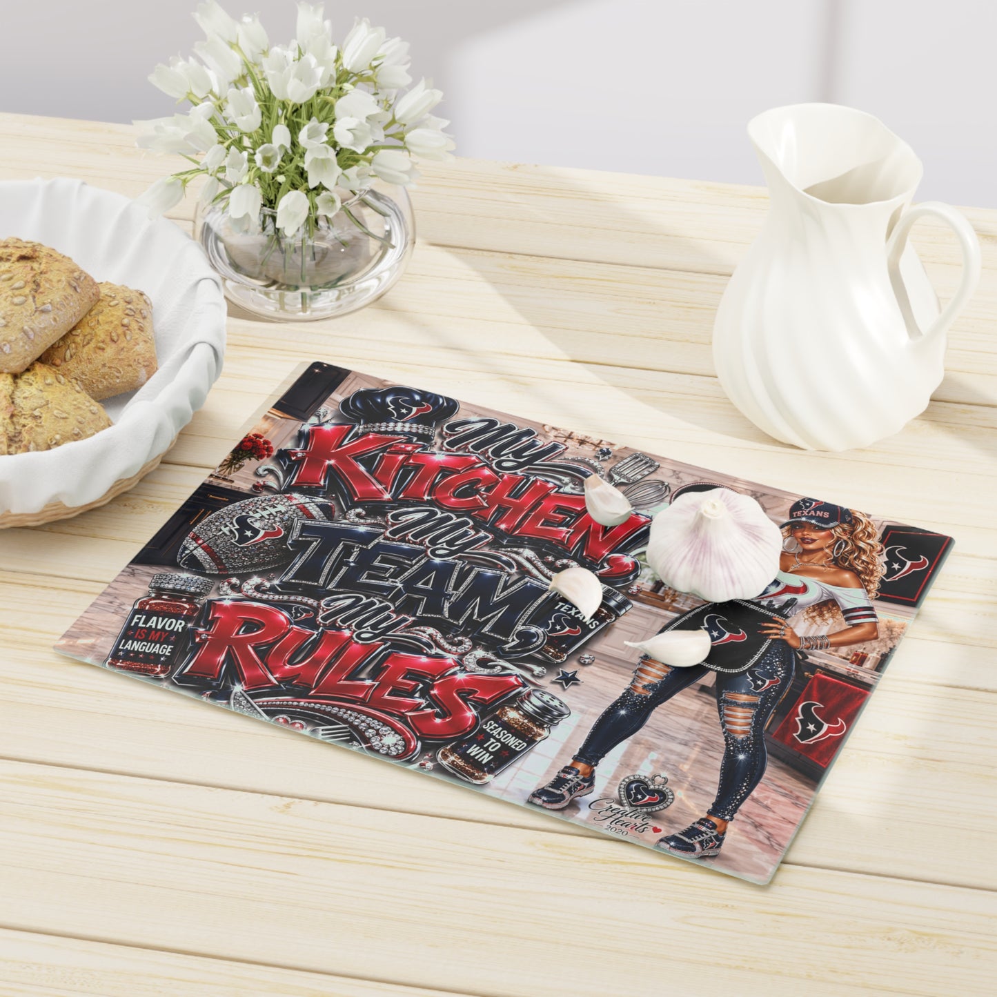 My Kitchen My Team My Rules Cutting Board — Houston Football Fan Chef Gift