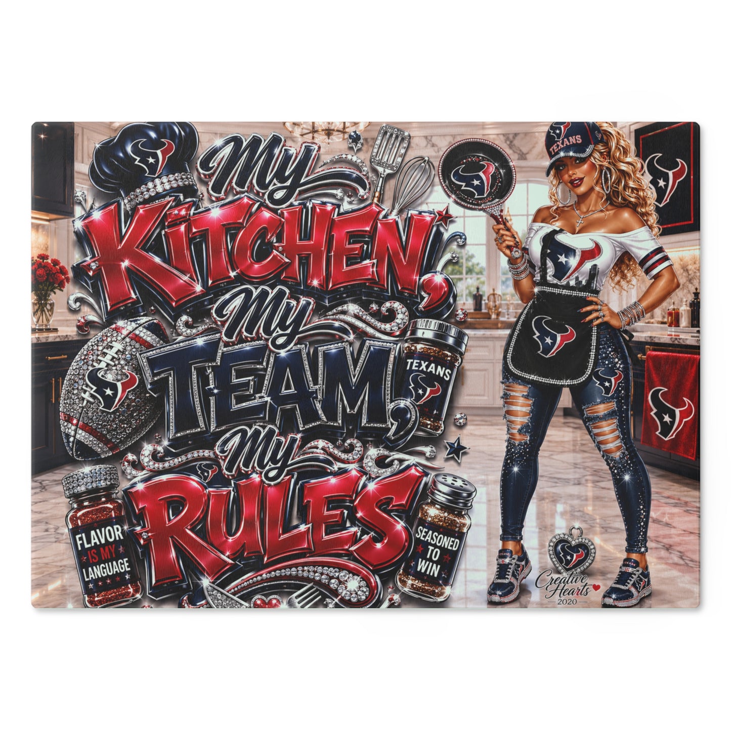 My Kitchen My Team My Rules Cutting Board — Houston Football Fan Chef Gift