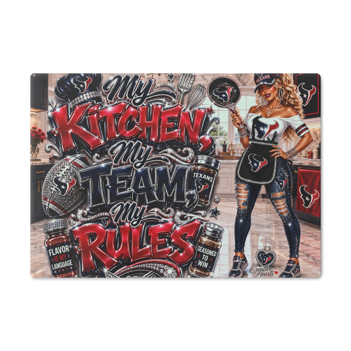 My Kitchen My Team My Rules Cutting Board — Houston Football Fan Chef Gift