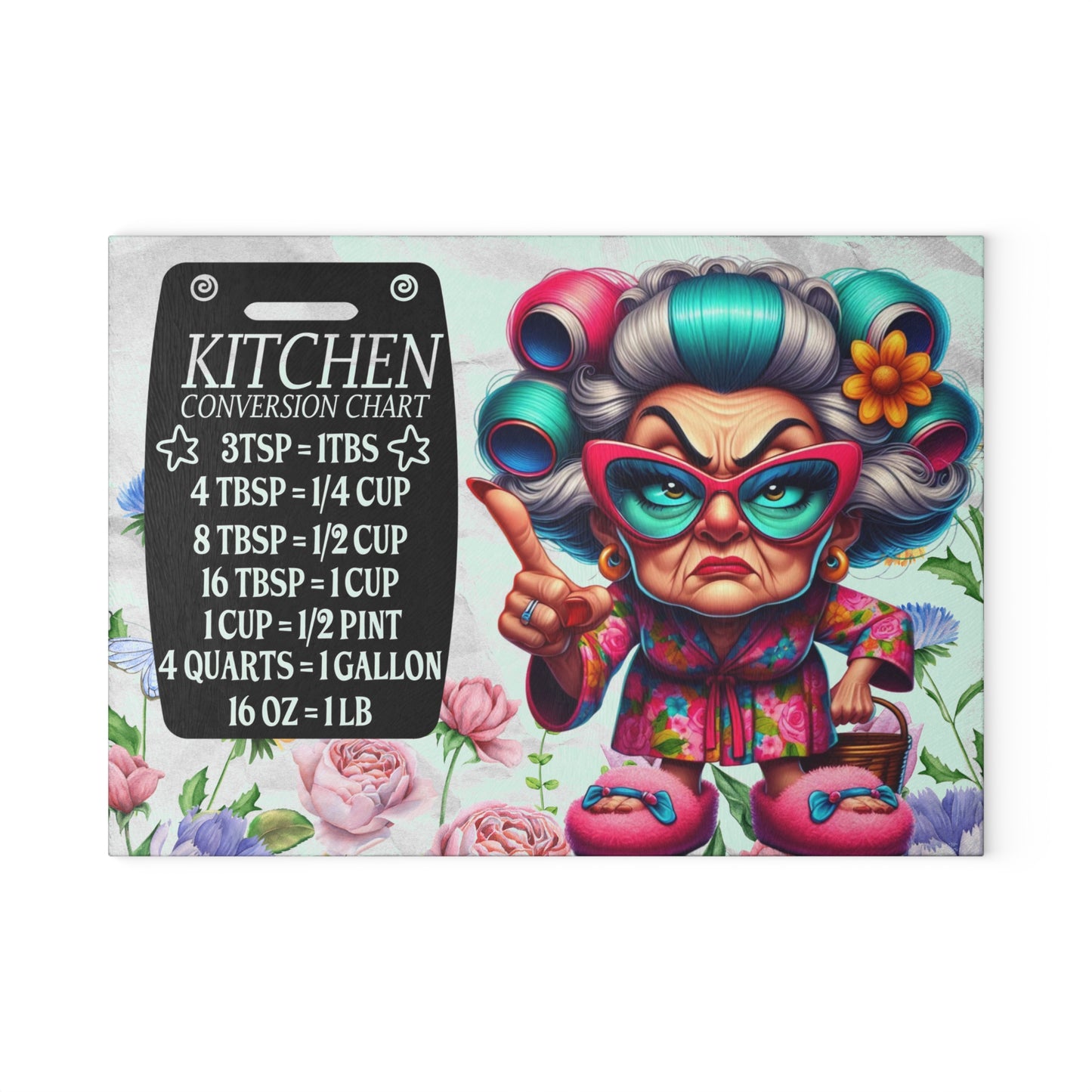 Glass Cutting Board — Funny Granny Kitchen Conversion Chart Design