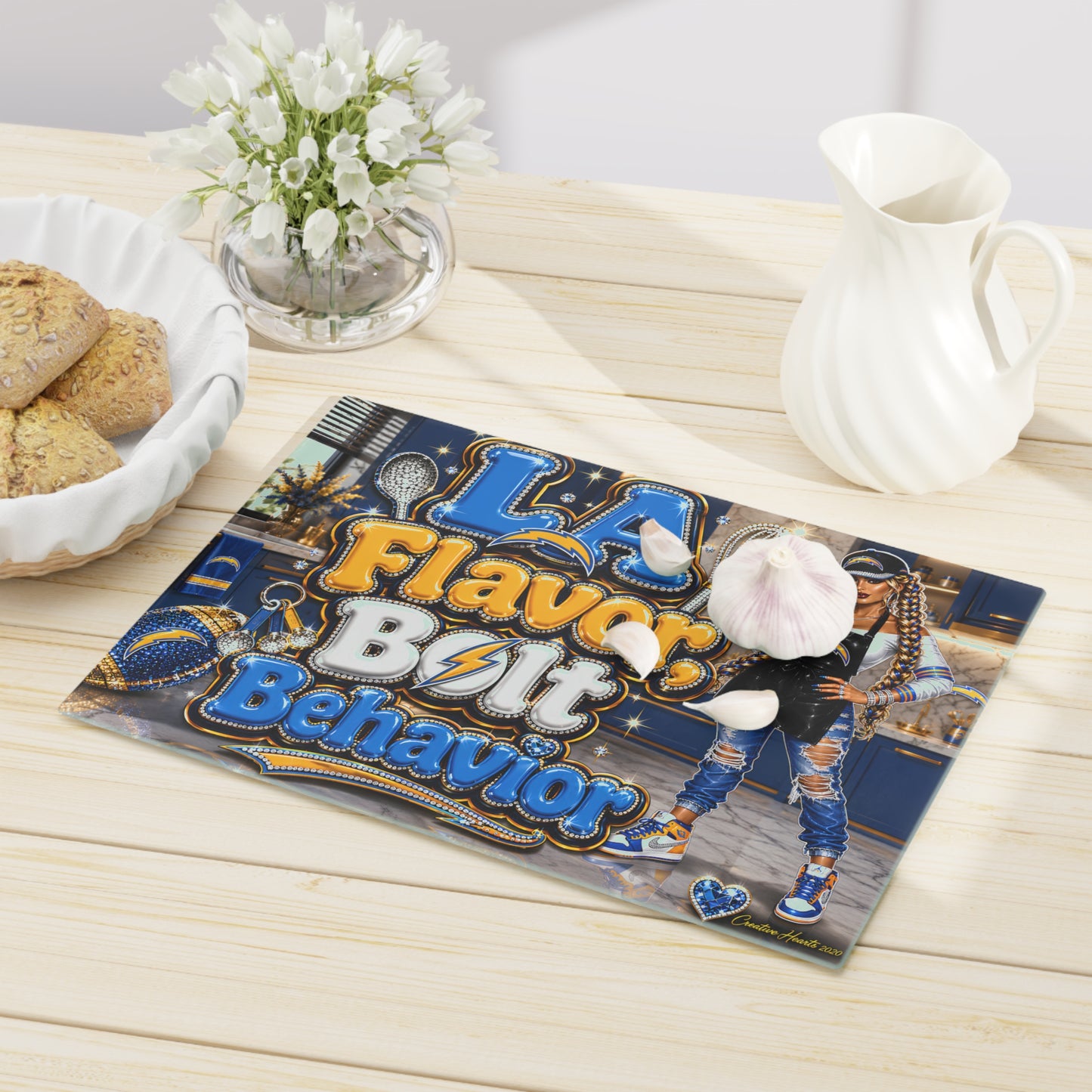 Cutting Board — "LA Flavor, Bolt Behavior" Chargers-Inspired Decorative Kitchen Board