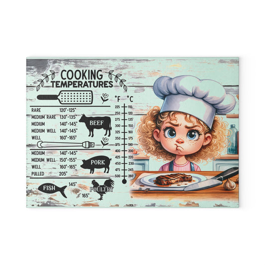 Glass Cutting Board — Cute Chef Cooking Temperatures Guide