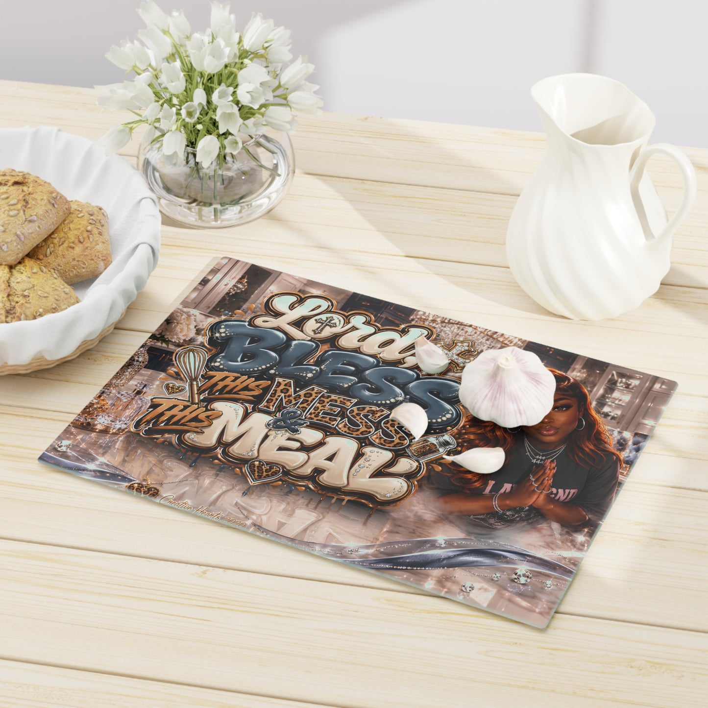Lord Bless This Mess This Meal Cutting Board — Prayerful Kitchen Decor for Home Cooks