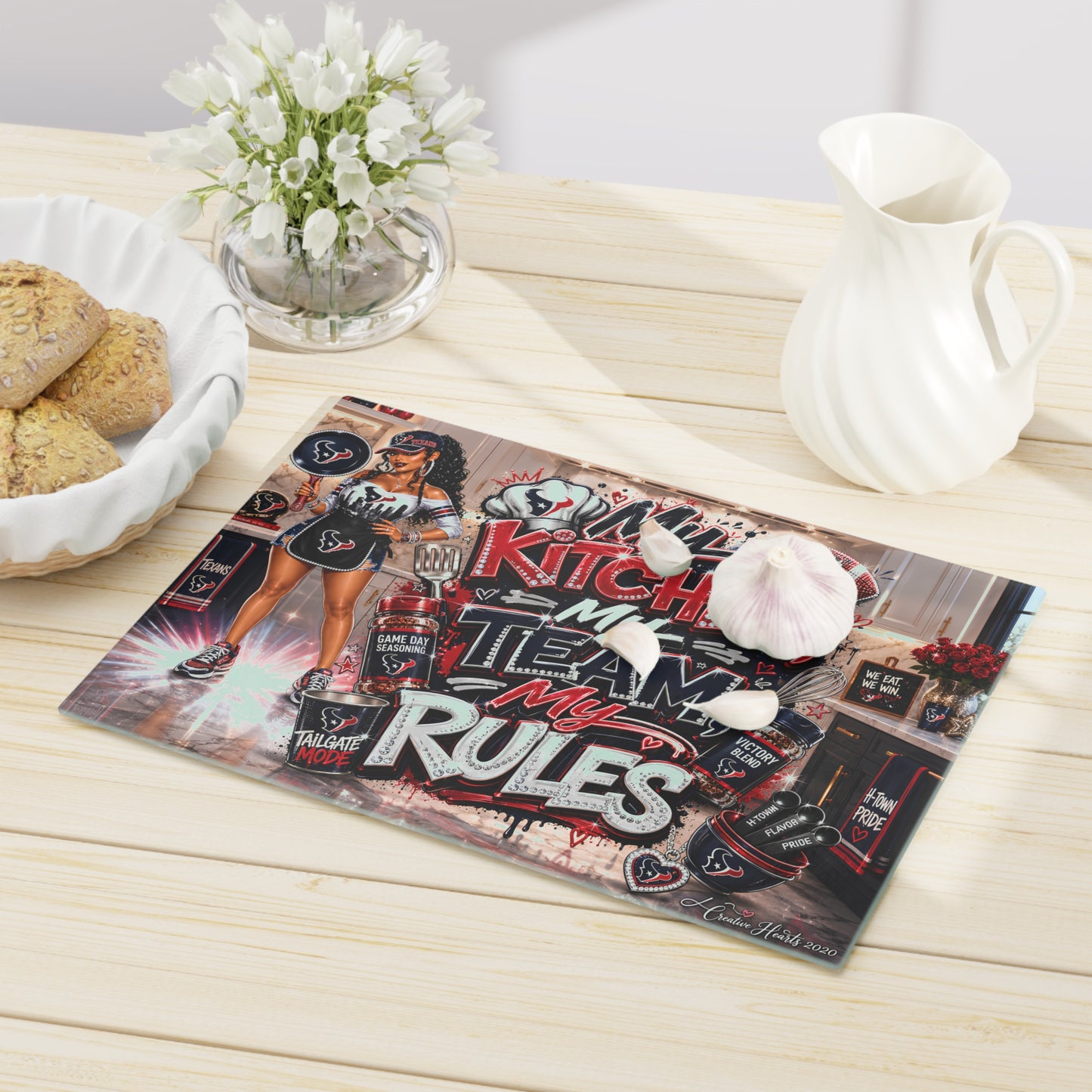 My Kitchen My Team My Rules Football Cutting Board — Houston Texans Fan Decor