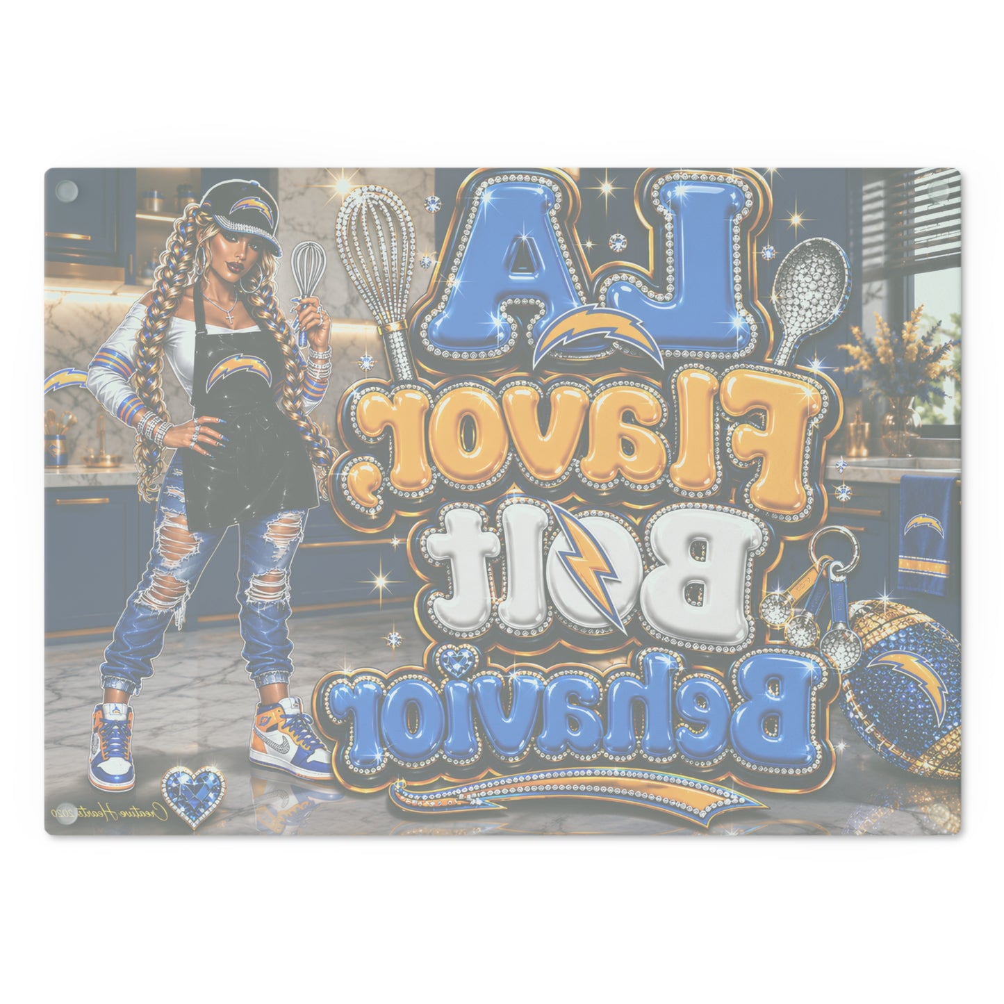 Cutting Board — "LA Flavor, Bolt Behavior" Chargers-Inspired Decorative Kitchen Board
