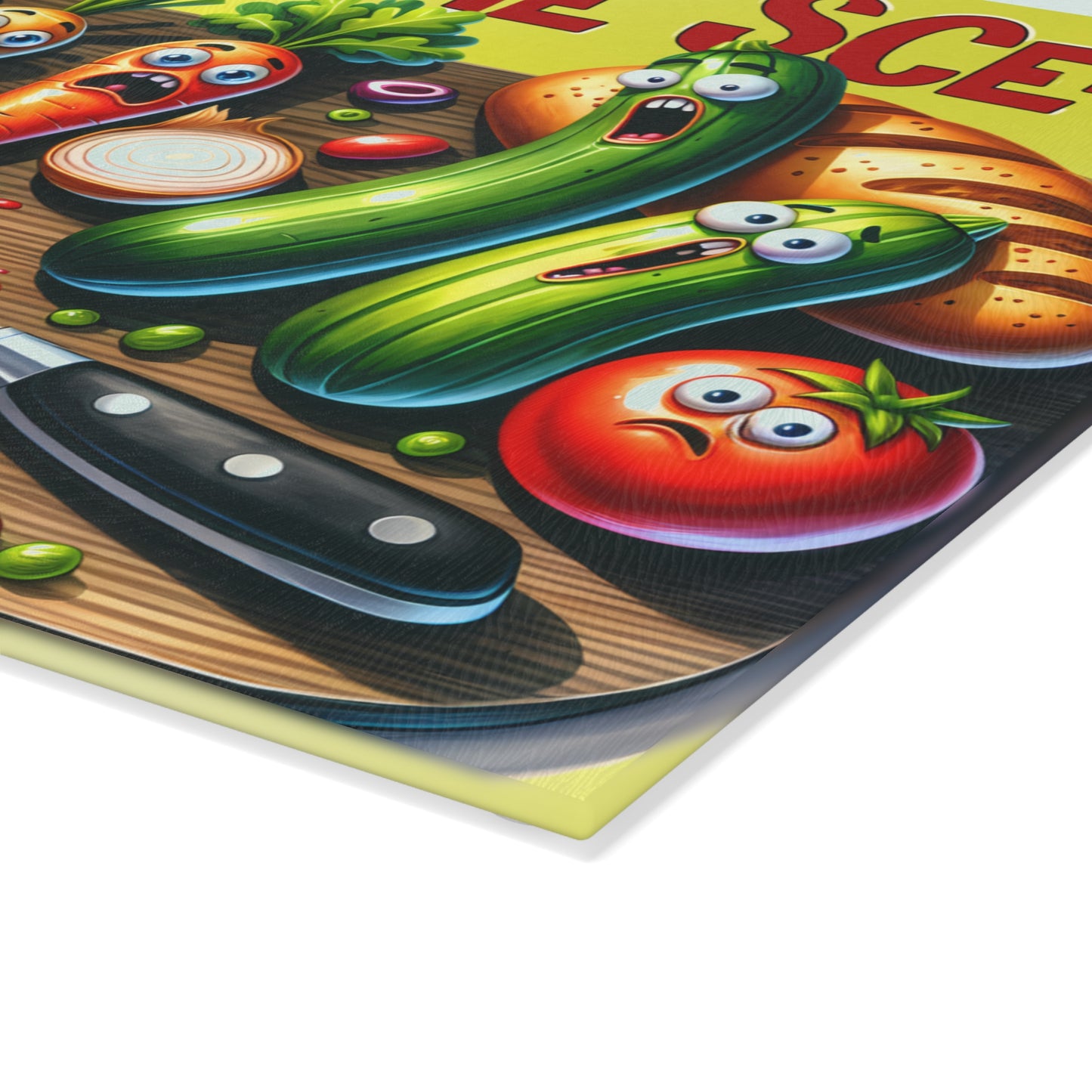 Kitchen Crime Scene Glass Cutting Board – Funny Vegetable Murder Chef Gift
