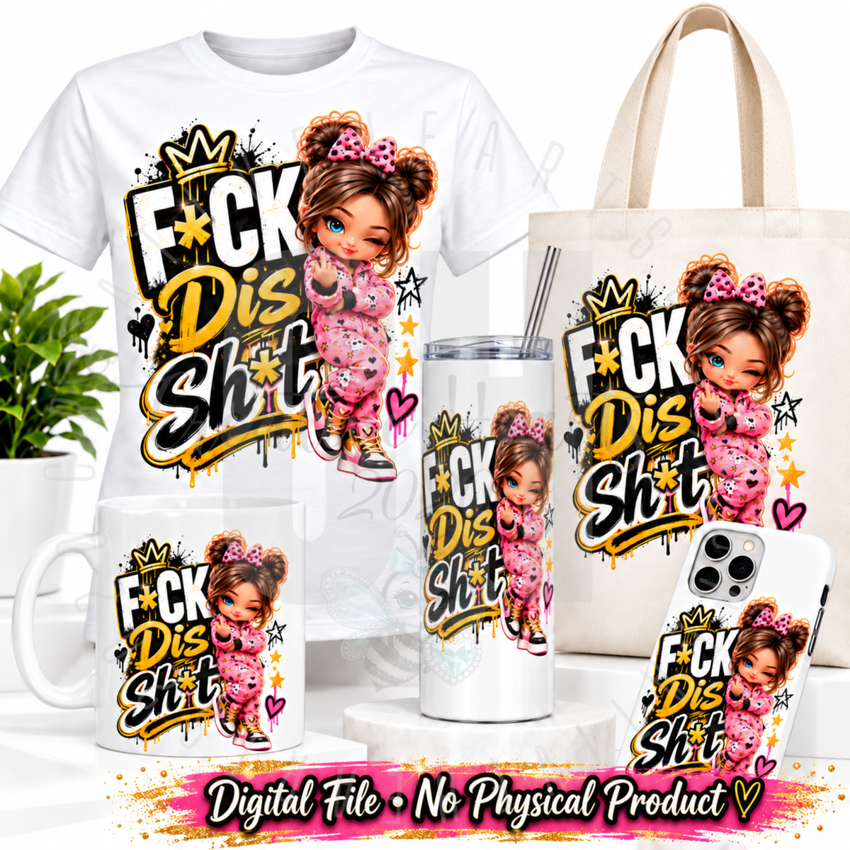 FCK Dis Sht Chibi PNG Instant Download | Sassy Attitude Sublimation Design