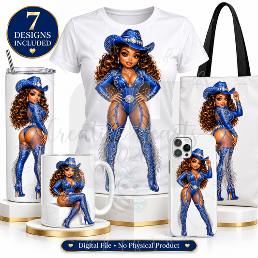 Blue Rhinestone Fancy Cowgirl Collection | 7 PNG Digital Designs