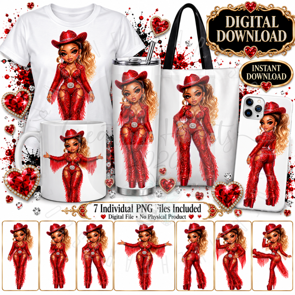 Red Hot Fancy Cowgirl Digital Collection | 7 Cowgirl PNG Files