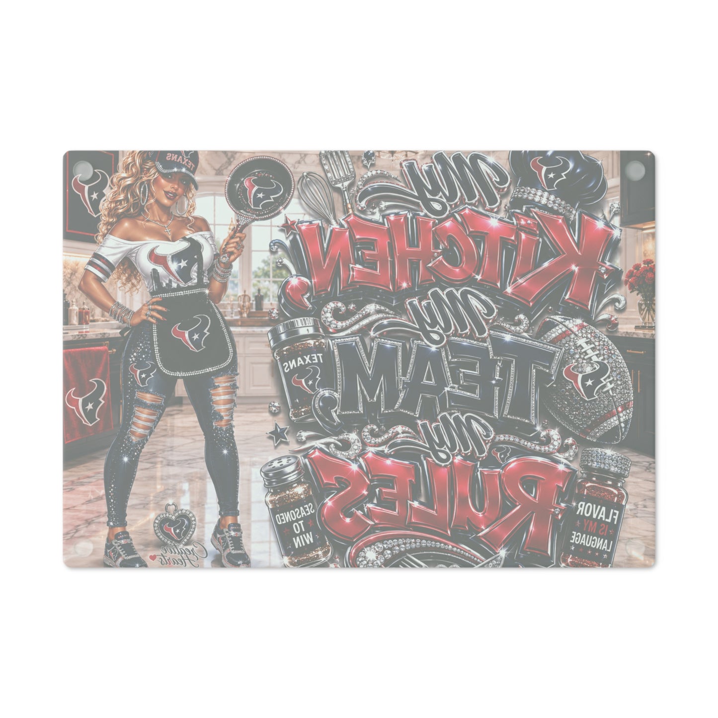 My Kitchen My Team My Rules Cutting Board — Houston Football Fan Chef Gift
