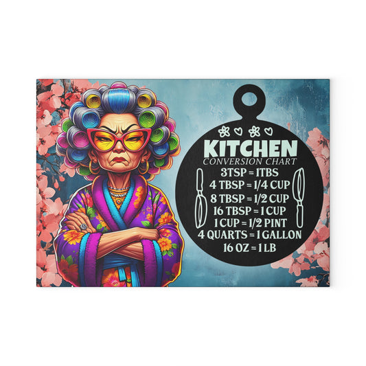 Glass Cutting Board — Funny Sassy Grandma Kitchen Conversion Chart Design