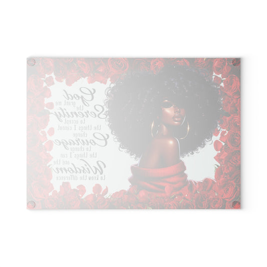 Glass Cutting Board — Serenity Prayer Design with Roses