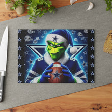 Load image into Gallery viewer, Dallas Grinch Football Glass Cutting Board — Festive NFL Fan Kitchen Decor

