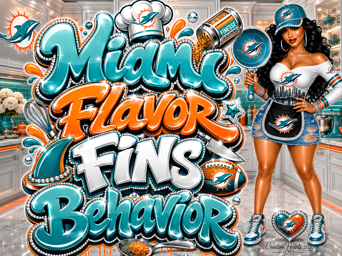 Miami Flavor Fins Behavior Cutting Board — Football Fan Kitchen Decor