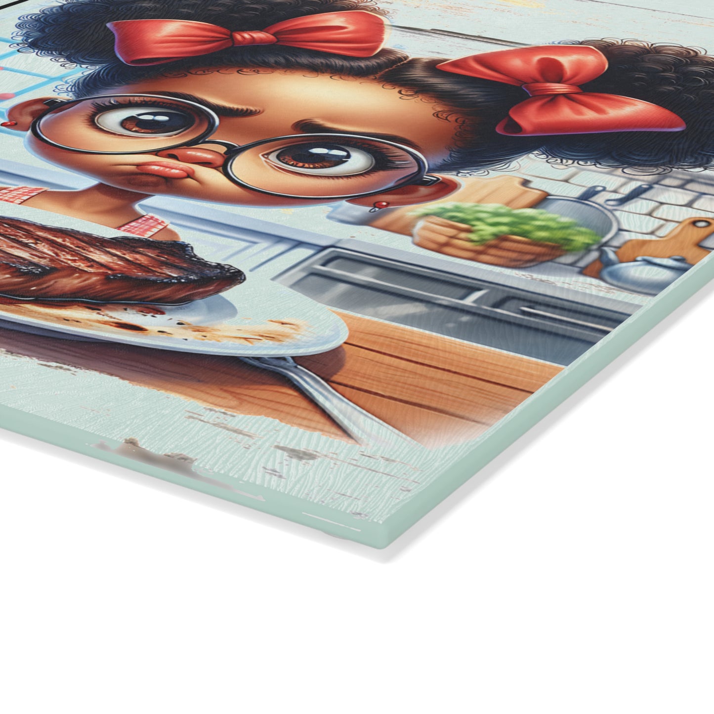 Glass Cutting Board with Cooking Chart & Cute Girl