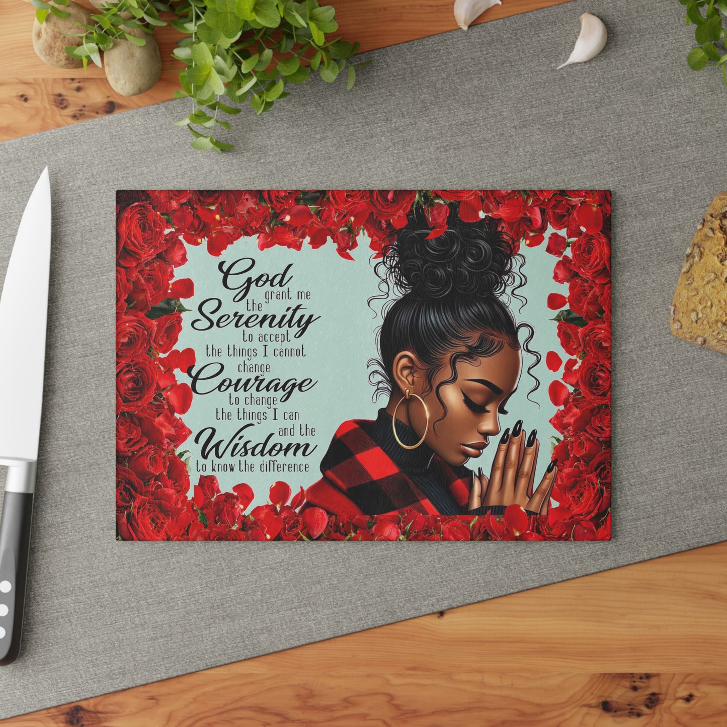 Glass Cutting Board — "God Grant Me the Serenity" Prayer Cutting Board