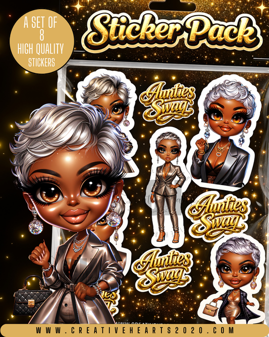 Aunties Swag Digital Sticker Pack | Set of 8 Printable Stickers