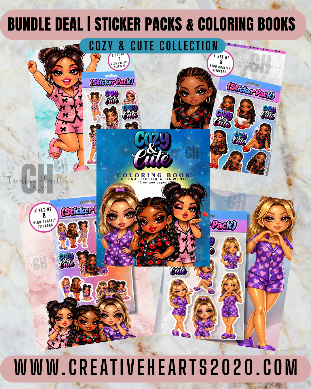 Cozy & Cute Ultimate Bundle 💕 | Coloring Book + Chibi Sticker Packs | Self-Care Creative Set
