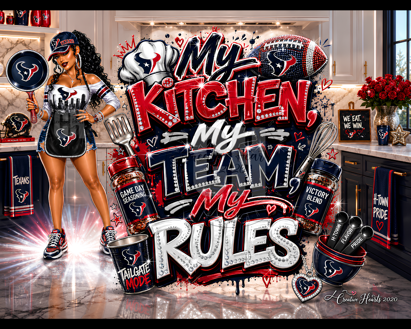 My Kitchen My Team My Rules Football Cutting Board — Houston Texans Fan Decor