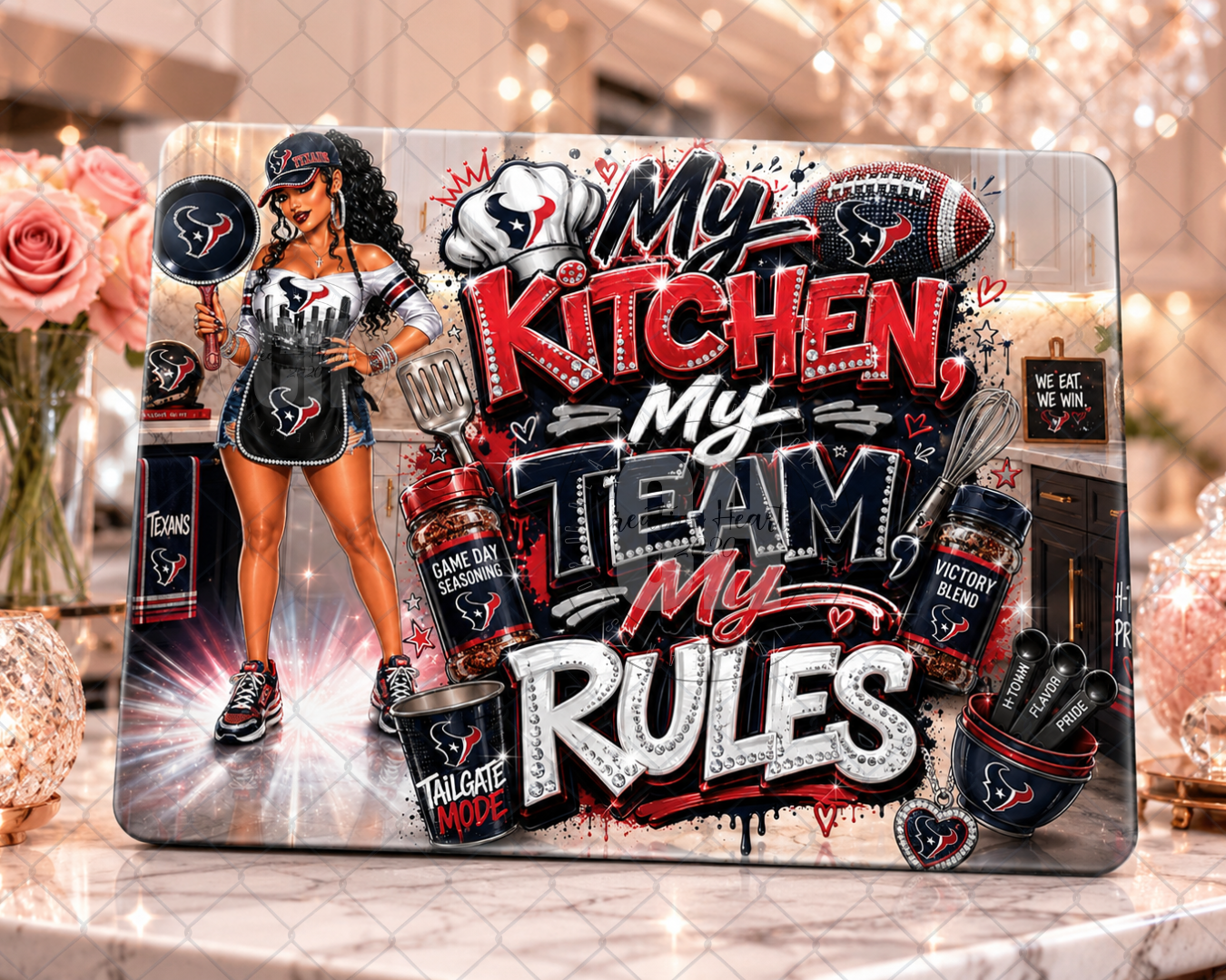 My Kitchen My Team My Rules Football Cutting Board — Houston Texans Fan Decor