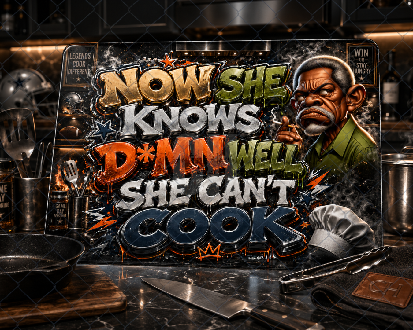 Cutting Board — Funny "Now She Knows D*mn Well She Can't Cook" Decorative Kitchen Board
