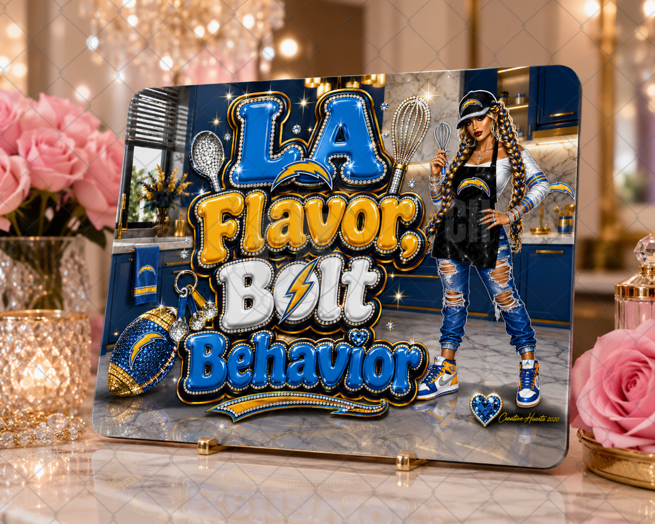 Cutting Board — "LA Flavor, Bolt Behavior" Chargers-Inspired Decorative Kitchen Board