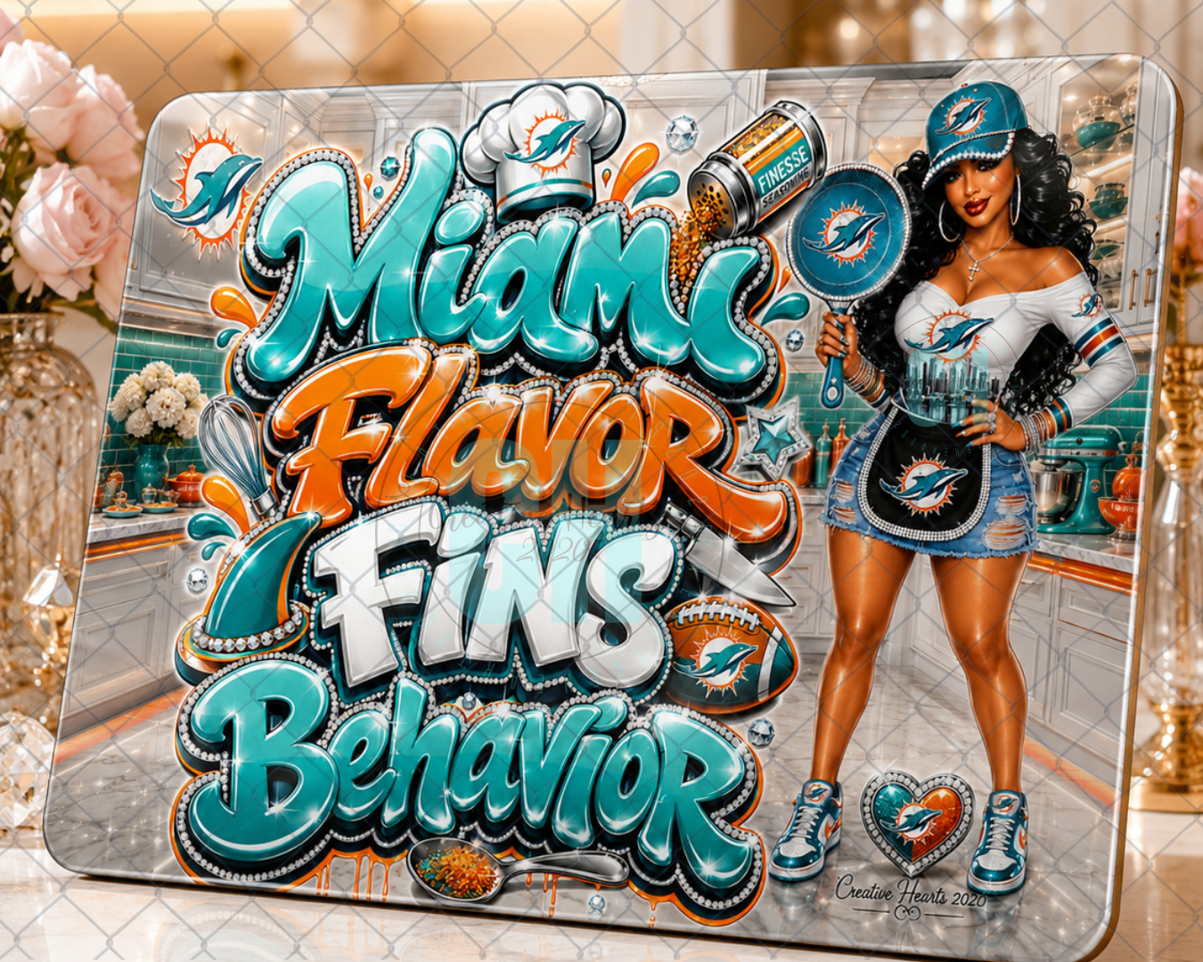 Miami Flavor Fins Behavior Cutting Board — Football Fan Kitchen Decor
